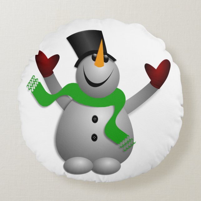 A Happy Snowman Round Cushion (Front)