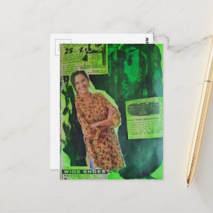 A Happy Woman Retro Ads Mixed Media Collage Postcard