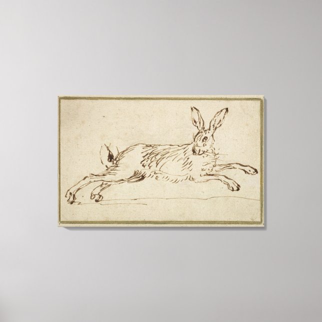 A Hare Running, With Ears Pricked (pen & ink on pa Canvas Print (Front)