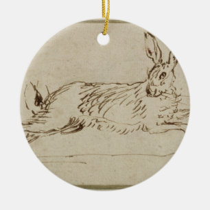 A Hare Running, With Ears Pricked (pen & ink on pa Ceramic Tree Decoration