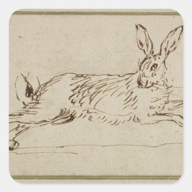 A Hare Running, With Ears Pricked (pen & ink on pa Square Sticker (Front)