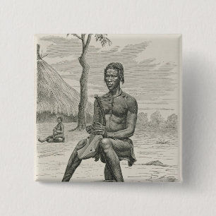 A Harp Player of the Azandeh or Nyam-Nyams 15 Cm Square Badge