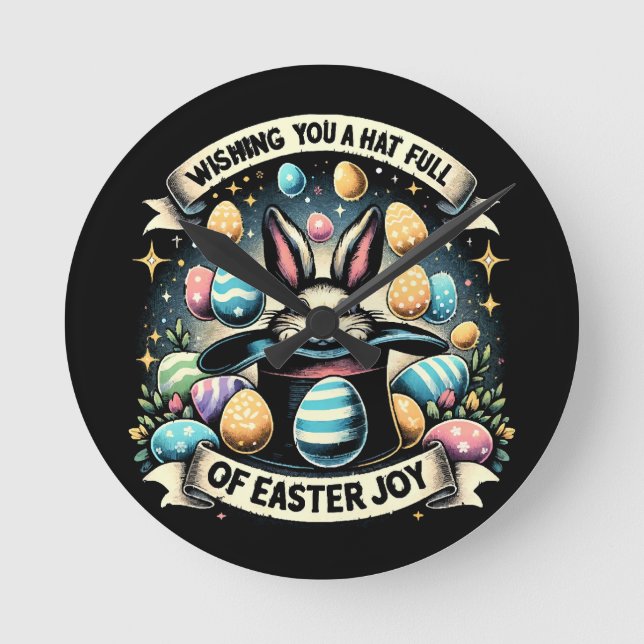 A Hat full of Easter Joy Round Clock (Front)