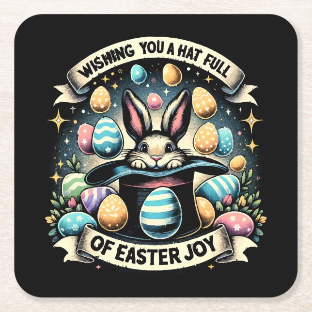 A Hat full of Easter Joy Square Paper Coaster (Front)