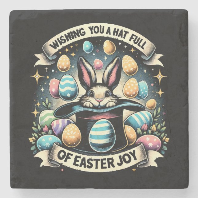 A Hat full of Easter Joy Stone Coaster (Front)