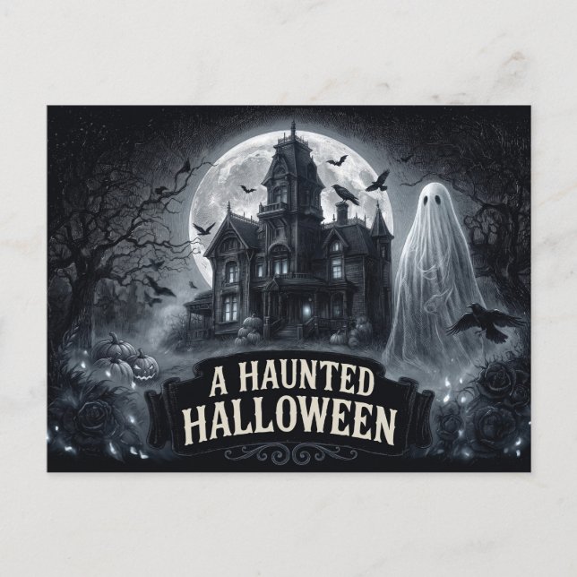 A Haunted Halloween Vintage Gothic Illustration Postcard (Front)