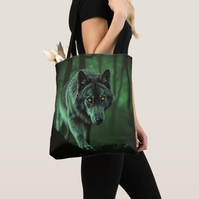 A Haunting Gaze Of A Night Wolf Tote Bag (Close Up)