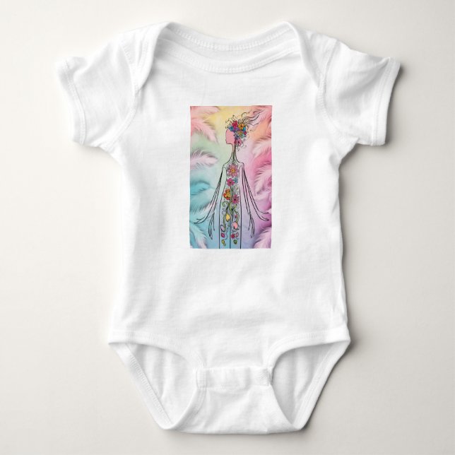 A headless figure with flowers  baby bodysuit (Front)