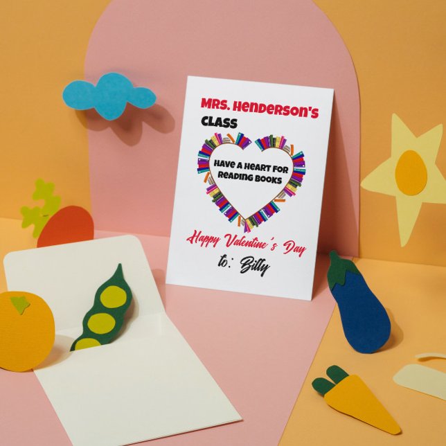 A Heart For Reading Teacher's Class Valentine Card (Creator Uploaded)
