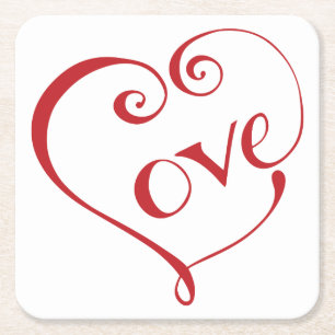 A Heart made of Love in Red Square Paper Coaster