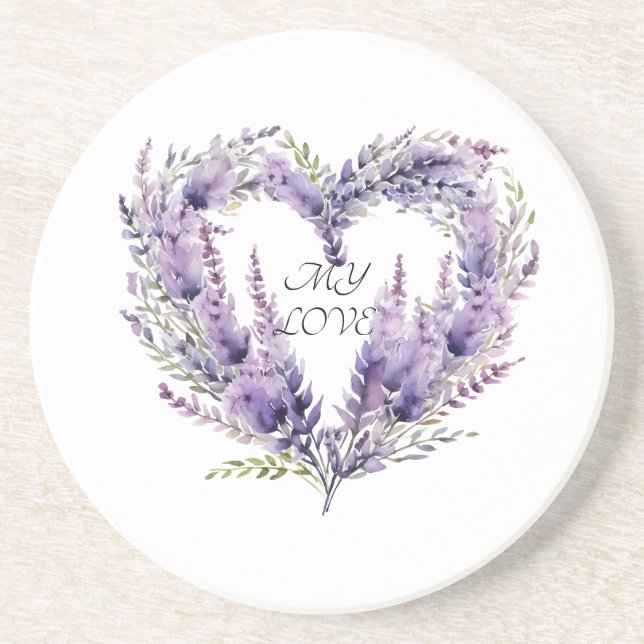 A Heart of Lavender. Floral Purple Pattern Coaster (Front)