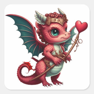 A Heart Tail Baby Red Dragon Valentine Square Sticker