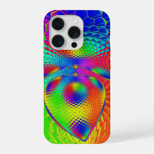 a heart with a psychedelic and colorful style iPhone 15 pro case