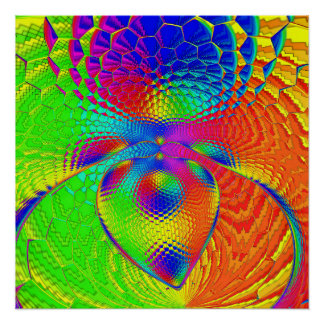 a heart with a psychedelic and colorful style poster