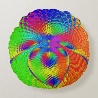 a heart with a psychedelic and colorful style round cushion