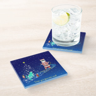 A Heartwarming Night: Santa and the Stray Cat Glass Coaster