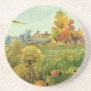 A Hearty Thanksgiving; Indian Corn and Haystacks Coaster