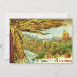 A Hearty Thanksgiving; Indian Corn and Haystacks Invitation