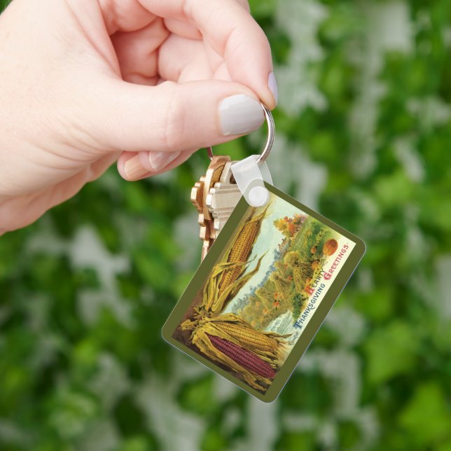 A Hearty Thanksgiving; Indian Corn and Haystacks Key Ring (Hand)