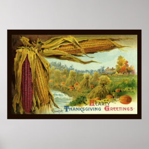 A Hearty Thanksgiving; Indian Corn and Haystacks Poster