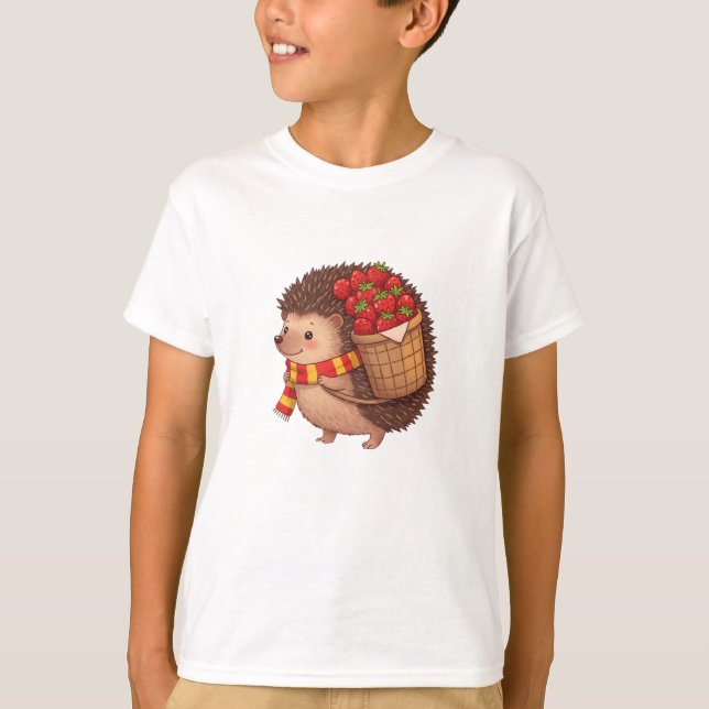 A hedgehog carrying strawberries on its back. T-Shirt (Front)