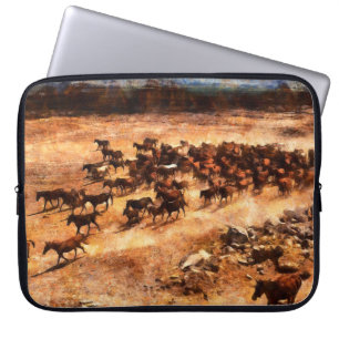 A herd of wild running horses. Artistic work on th Laptop Sleeve
