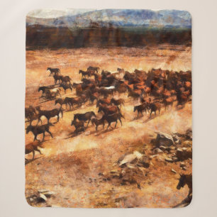 A herd of wild running horses. Artistic work on th Sherpa Blanket
