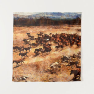 A herd of wild running horses. Artistic work on th Tapestry