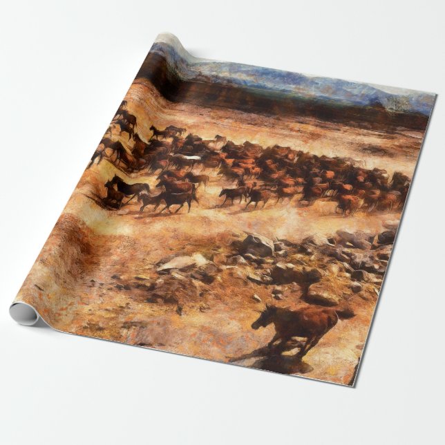 A herd of wild running horses. Artistic work on th Wrapping Paper (Unrolled)