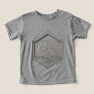A hexagon with a minimalist tree or wave enclosed