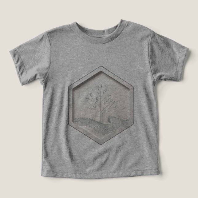 A hexagon with a minimalist tree or wave enclosed  (Design Front)