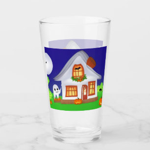 A High Quality Glass with Halloween House & Ghost