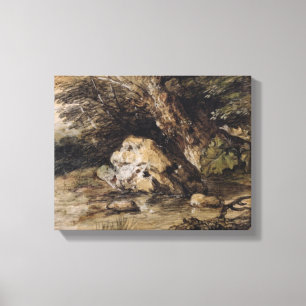 A Hilly Landscape with Figures Approaching a Bridg Canvas Print