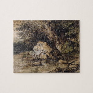 A Hilly Landscape with Figures Approaching a Bridg Jigsaw Puzzle