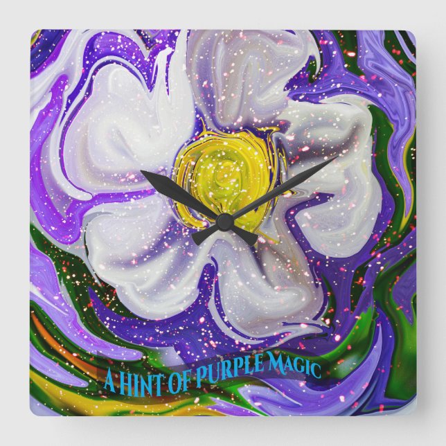 A hint of purple Magic - Flower power Square Wall Clock (Front)