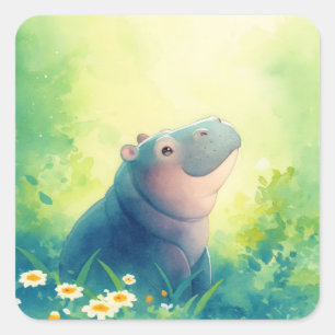 A Hippo Quiet Moment Square Sticker