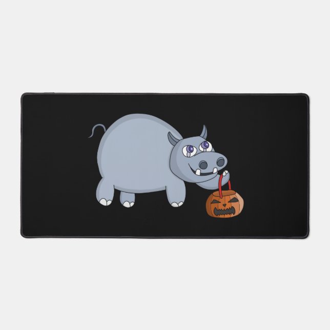 A Hippo with a Pumpkin Bag Desk Mat (Front)