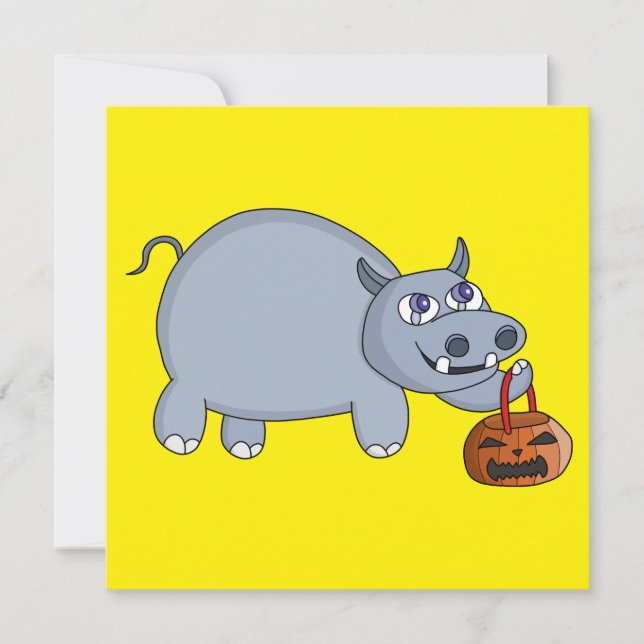 A Hippo with a Pumpkin Bag Holiday Card (Front)