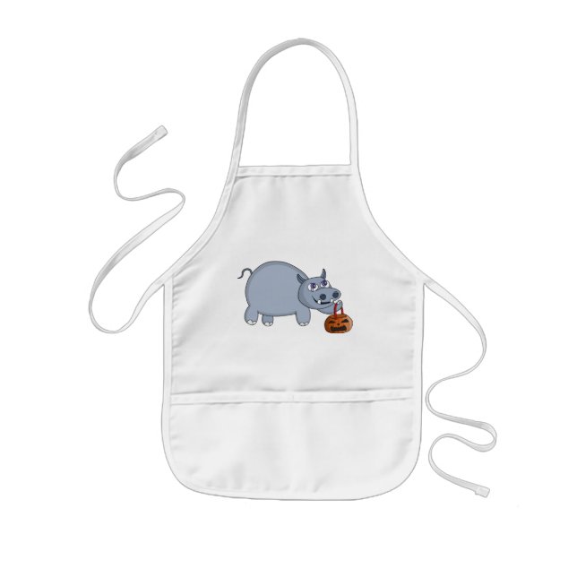 A Hippo with a Pumpkin Bag Kids Apron (Front)