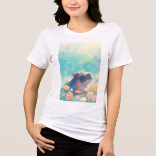 A Hippopotamus in Floral Bloom Tri-Blend Shirt