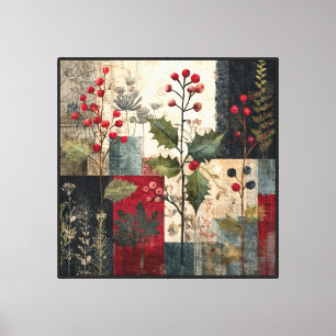 A Holly Berry Rustic Winter Patchwork Canvas Print