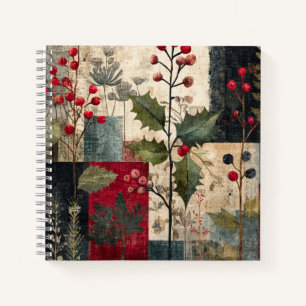 A Holly Berry Rustic Winter Patchwork Notebook
