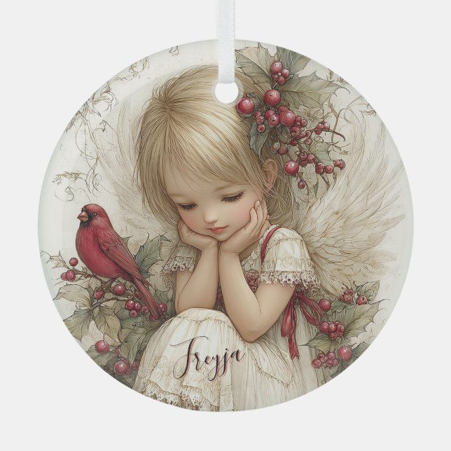 A Holly-Touched Moment of Magic Glass Tree Decoration (Front)