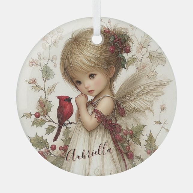 A Holly-Touched Moment of Magic Glass Tree Decoration (Front)