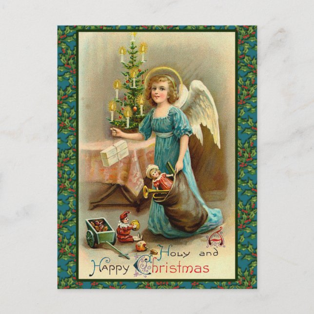 A Holy and Happy Christmas Angel Cards, Stickers Holiday Postcard (Front)