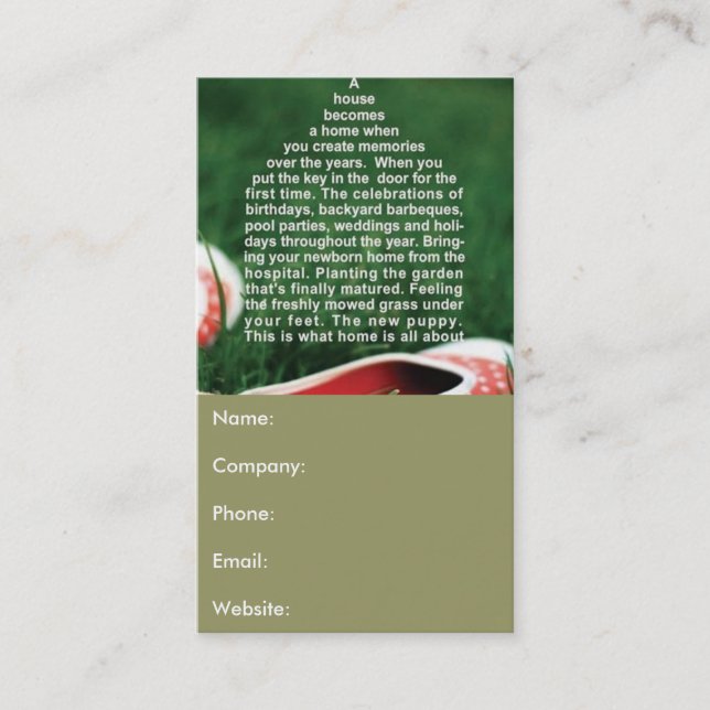 A Home Quote Red Slippers Grass Real Estate Agent Business Card (Front)