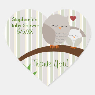 A Hoot Of A Baby Shower Gender Neutral Heart Sticker