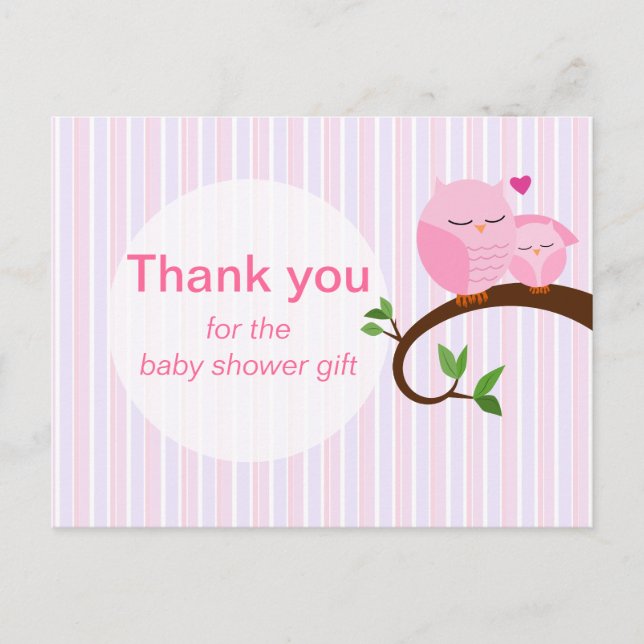 A Hoot Of A Baby Shower Owl Thank You Pinks Postcard (Front)
