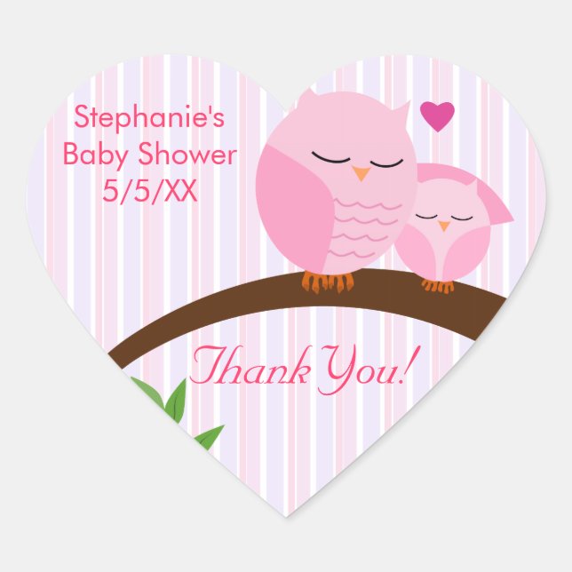 A Hoot Of A Baby Shower Pink Heart Sticker (Front)