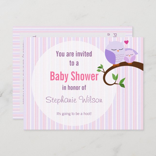 A Hoot Of A Baby Shower Purple Owl Invitation (Front/Back)